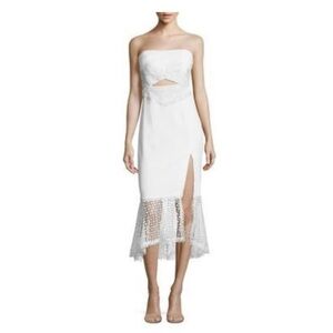 Jonathan Simkhai White Window Pane Lace Bandeau Midi Dress Bridal Wedding